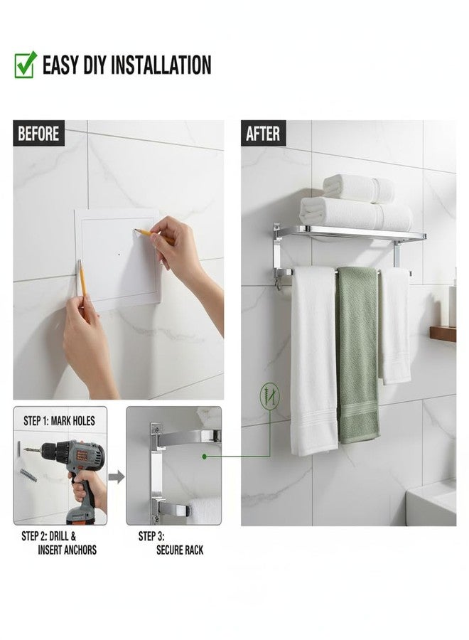 CCCEI Dual SS Foldable Towel Rack for Bathroom | Heavy-Duty Stainless Steel Wall Mounted Towel Holder | Space-Saving Bathroom Steel Rack & Hanger Shelf Utility Rack Gift for Men (24" Inch) - Image 5